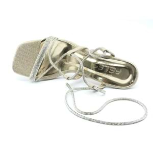 Feles Bilekten Bağlamalı Taş Detaylı Topuklu Kadın Abiye Ayakkabı