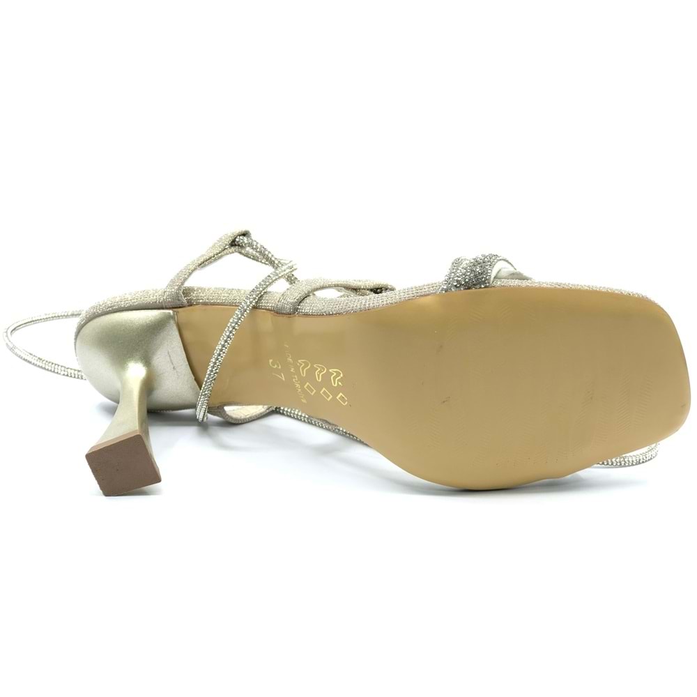 Feles Bilekten Bağlamalı Taş Detaylı Topuklu Kadın Abiye Ayakkabı