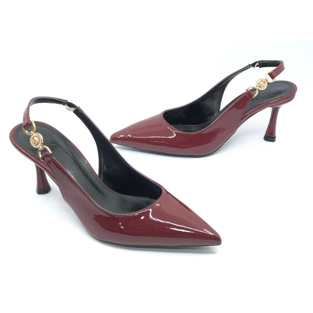 Feles Yan Toka Detaylı Arkası Açık Stiletto Kadın Topuklu Ayakkabı