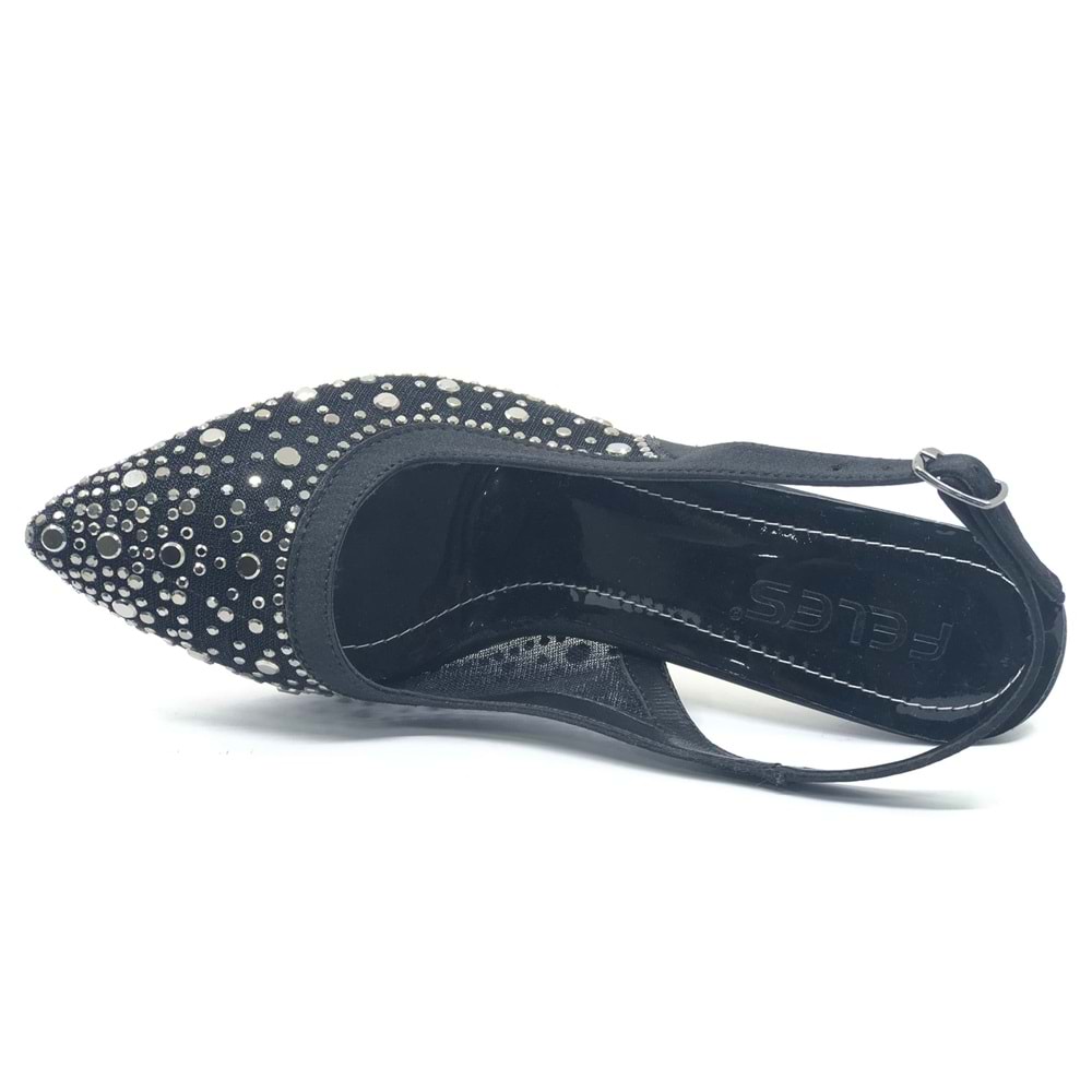 Feles Arkası Açık Şeffaf Taş Detaylı Sindirella Kadın Topuklu Ayakkabı