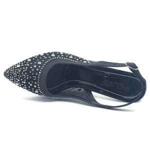 Feles Arkası Açık Şeffaf Taş Detaylı Sindirella Kadın Topuklu Ayakkabı