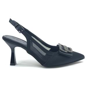 Feles Arkası Açık Yanı Şeffaf Taş Detaylı Kadın Topuklu Ayakkabı