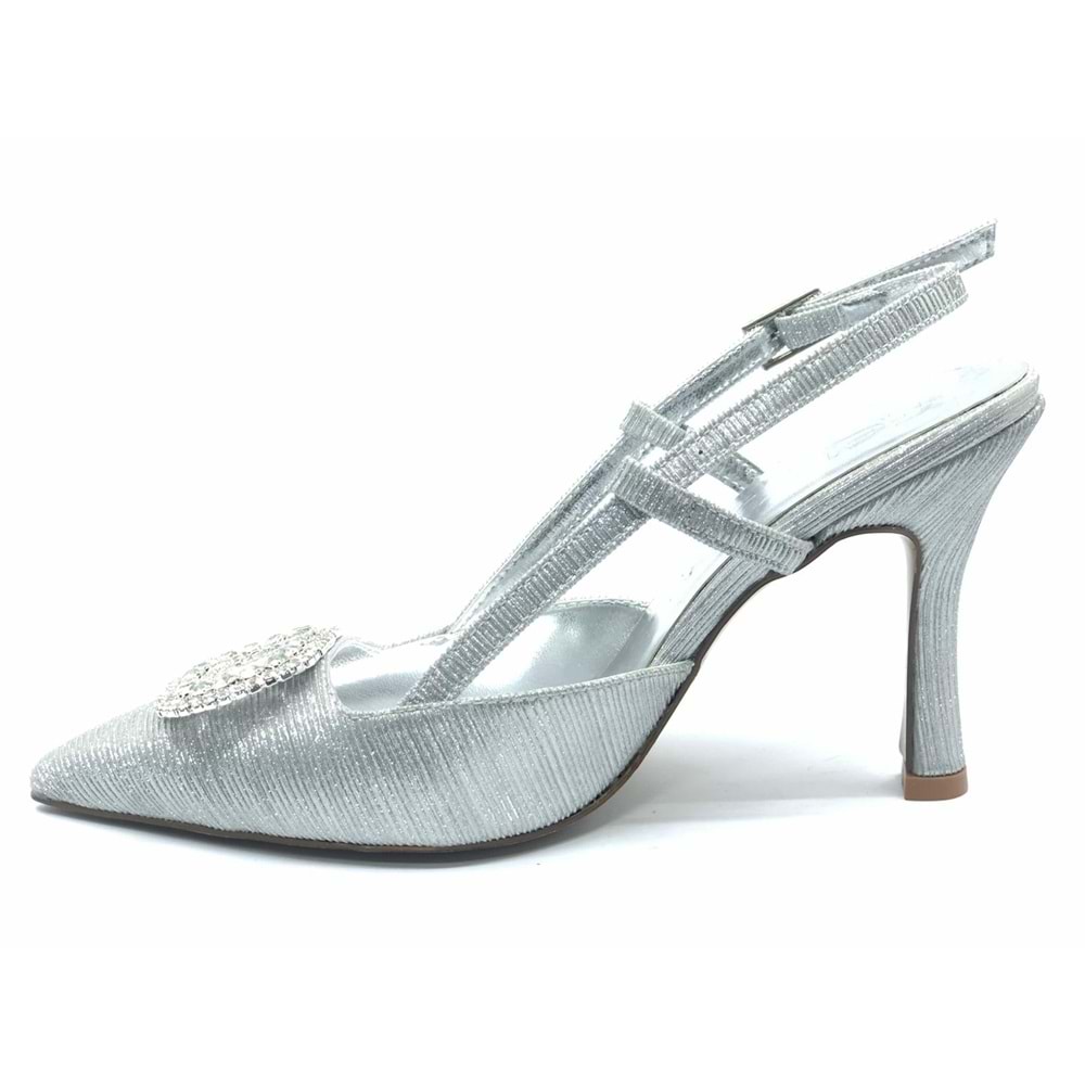 Feles Taş Toka Detaylı Arkası Açık Stiletto Kadın Topuklu Ayakkabı