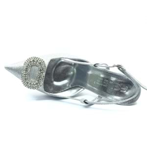 Feles Taş Toka Detaylı Arkası Açık Stiletto Kadın Topuklu Ayakkabı