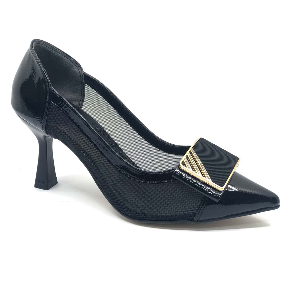 Feles Yanı Şeffaf Taş Toka Detaylı Kadın Topuklu Ayakkabı