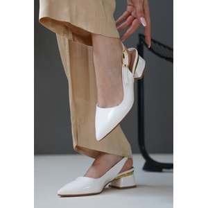 Feles Toka Detaylı Topuklu Arkası Açık Klasik Kadın Topuklu Ayakkabı Ayakkabı