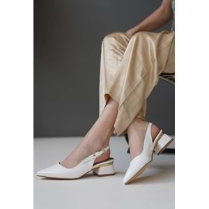 Feles Toka Detaylı Topuklu Arkası Açık Klasik Kadın Topuklu Ayakkabı Ayakkabı