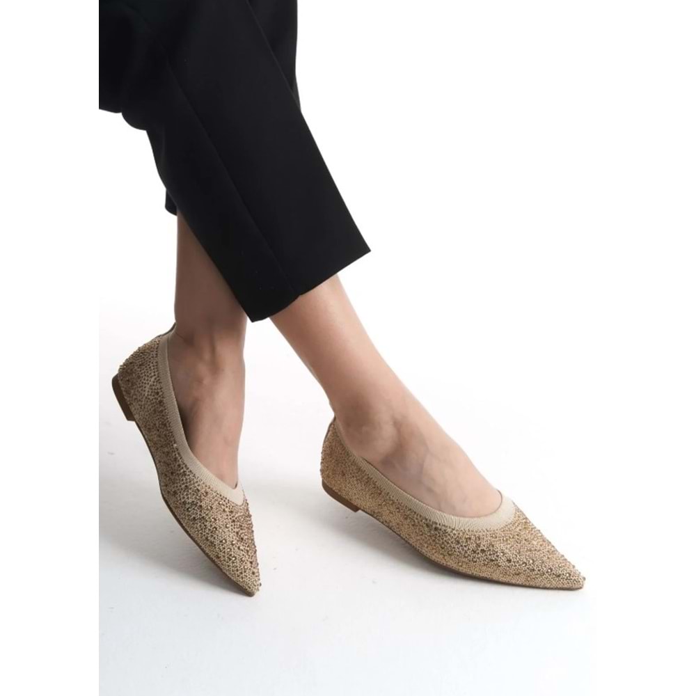 Feles Sivri Burun Taş Detaylı Kadın Babet Ayakkabı