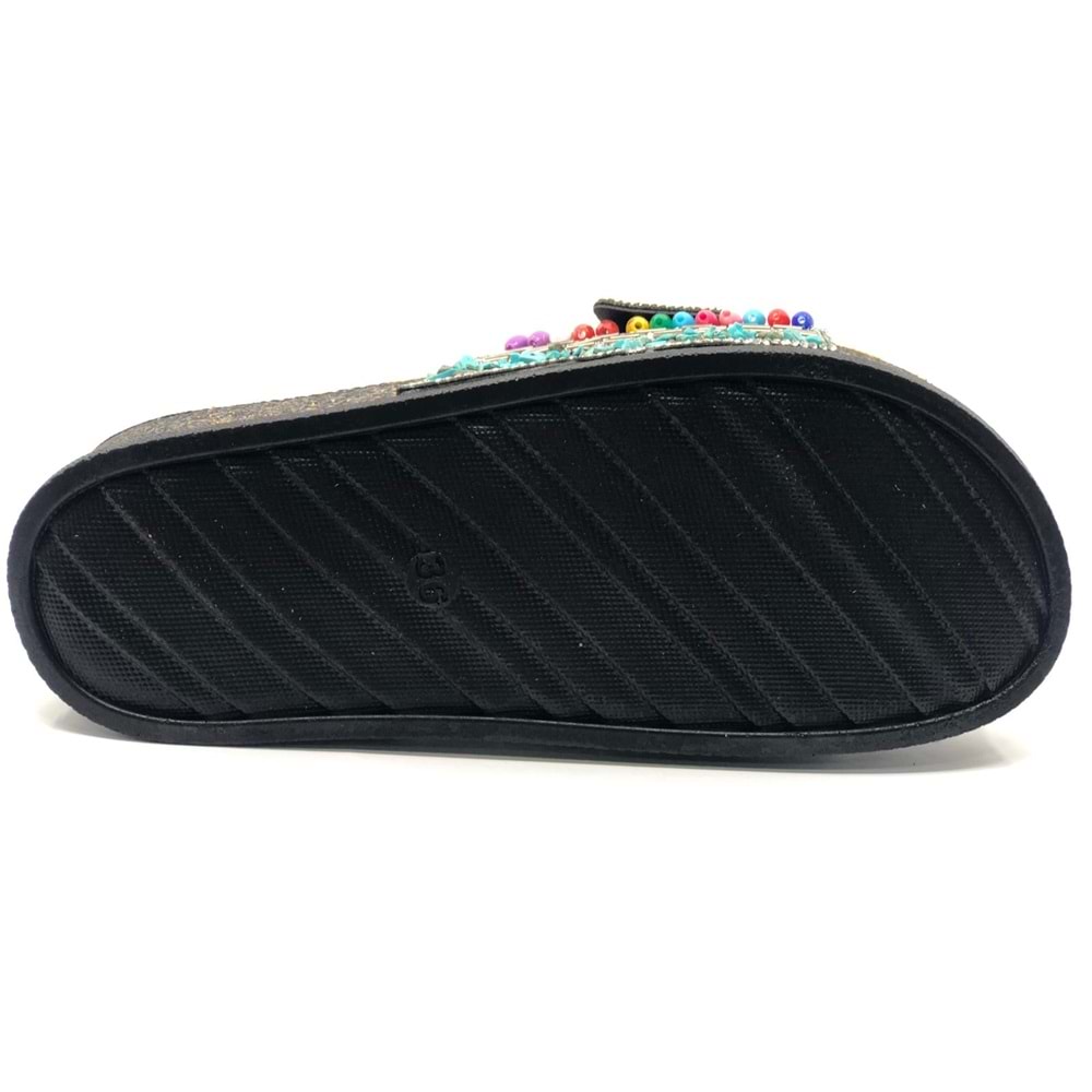 Feles Tek Toka Mantar Taban Taş Detaylı Kadın Terlik