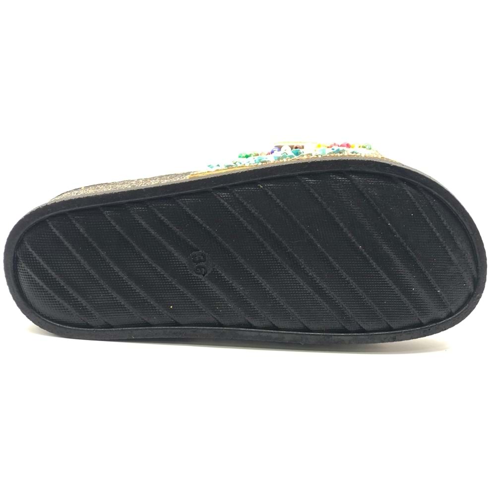 Feles Tek Toka Mantar Taban Taş Detaylı Kadın Terlik