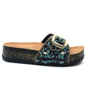 Feles Tek Toka Mantar Taban Taş Detaylı Kadın Terlik