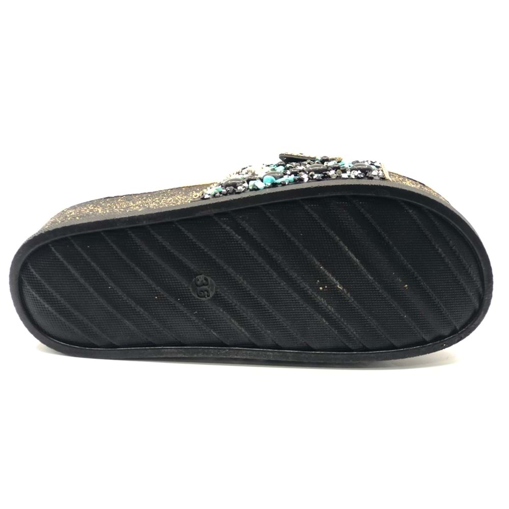 Feles Tek Toka Mantar Taban Taş Detaylı Kadın Terlik