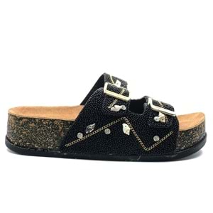 Feles Çift Toka Mantar Taban Taş Detaylı Kadın Terlik