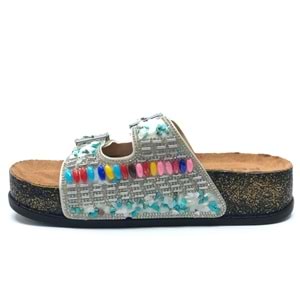 Feles Çift Toka Mantar Taban Taş Detaylı Kadın Terlik