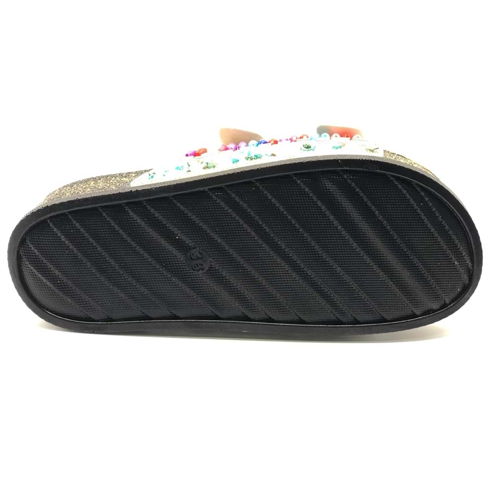 Feles Çift Toka Mantar Taban Taş Detaylı Kadın Terlik