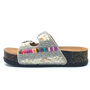 Feles Çift Toka Mantar Taban Taş Detaylı Kadın Terlik