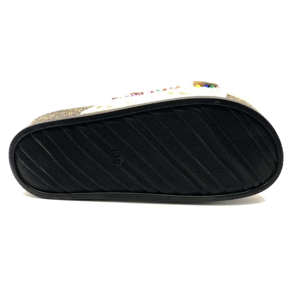 Feles Çift Toka Mantar Taban Taş Detaylı Kadın Terlik