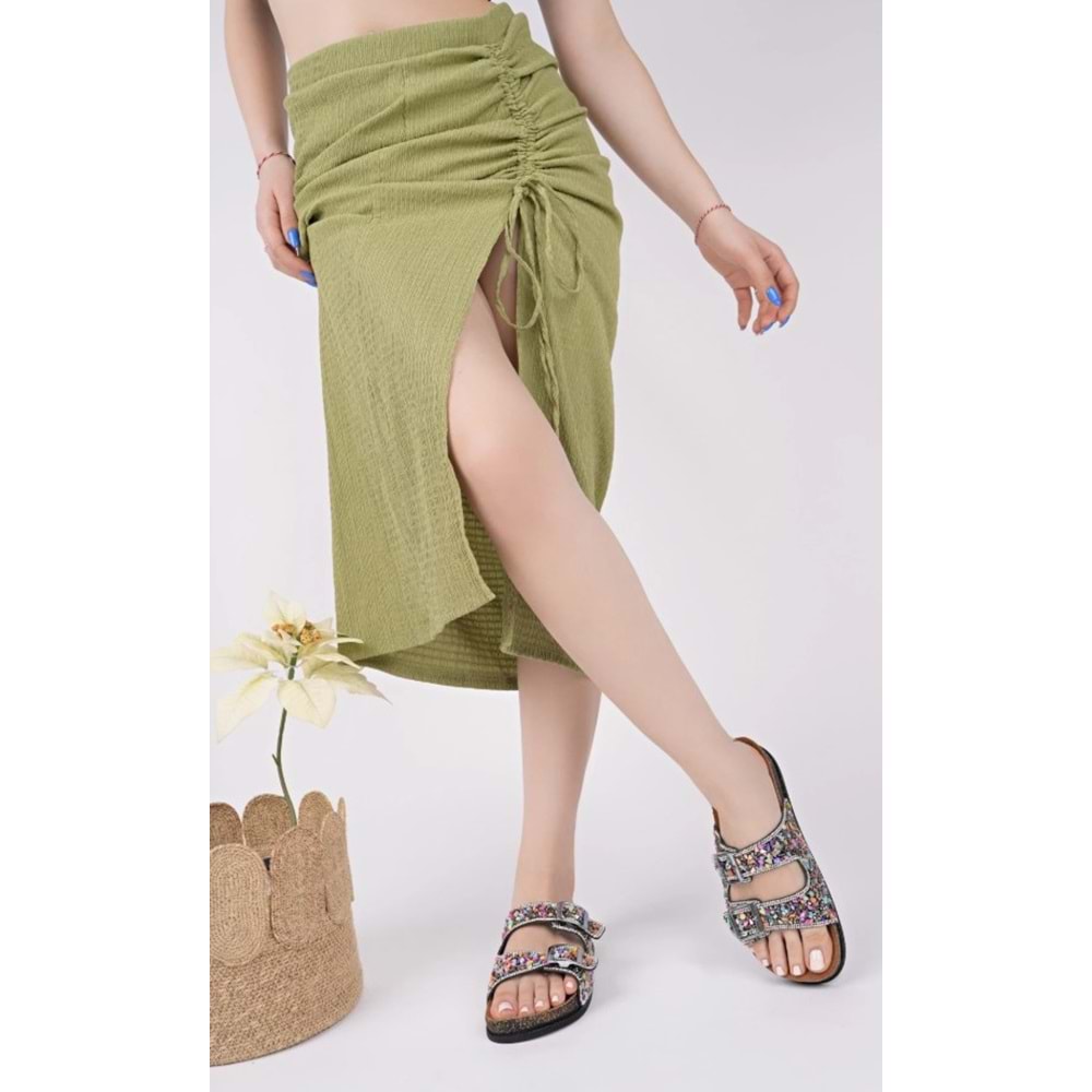 Feles Çift Toka Mantar Taban Taş Detaylı Kadın Terlik