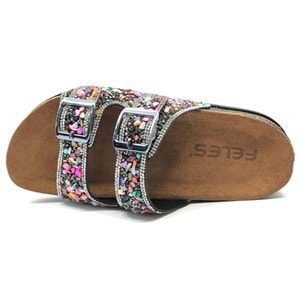 Feles Çift Toka Mantar Taban Taş Detaylı Kadın Terlik