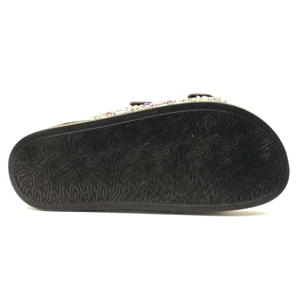 Feles Çift Toka Mantar Taban Taş Detaylı Kadın Terlik