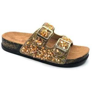 Feles Çift Toka Mantar Taban Taş Detaylı Kadın Terlik