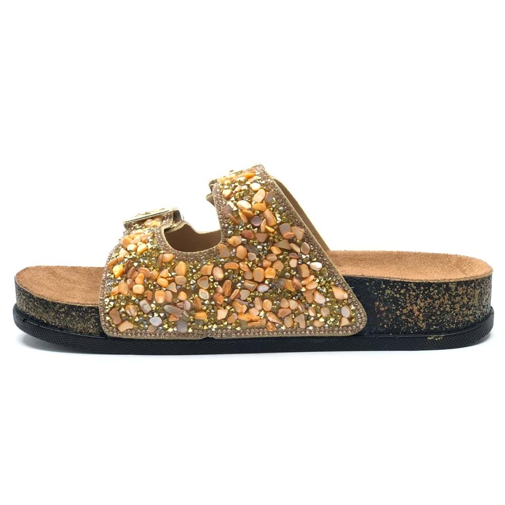 Feles Çift Toka Mantar Taban Taş Detaylı Kadın Terlik