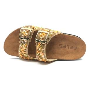 Feles Çift Toka Mantar Taban Taş Detaylı Kadın Terlik