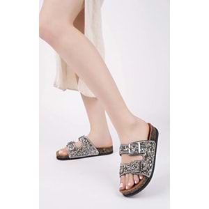 Feles Çift Toka Mantar Taban Taş Detaylı Kadın Terlik