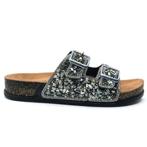 Feles Çift Toka Mantar Taban Taş Detaylı Kadın Terlik