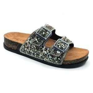 Feles Çift Toka Mantar Taban Taş Detaylı Kadın Terlik