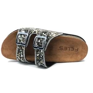 Feles Çift Toka Mantar Taban Taş Detaylı Kadın Terlik