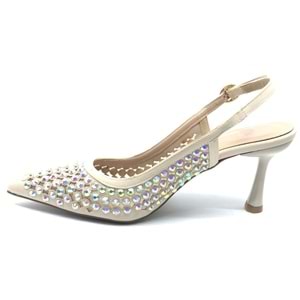 Feles Arkası Açık Zümrüt Taş Detaylı Stiletto Kadın Ayakkabı