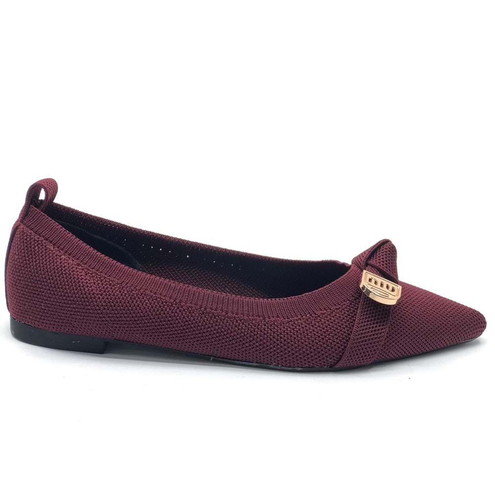 Feles Triko Fiyonk Detaylı Sivri Burun Kadın Babet Ayakkabı