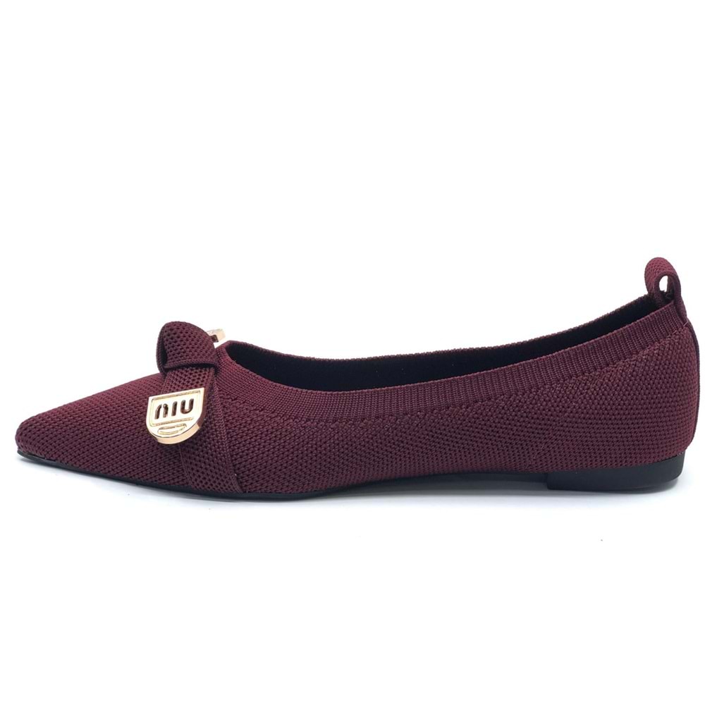 Feles Triko Fiyonk Detaylı Sivri Burun Kadın Babet Ayakkabı