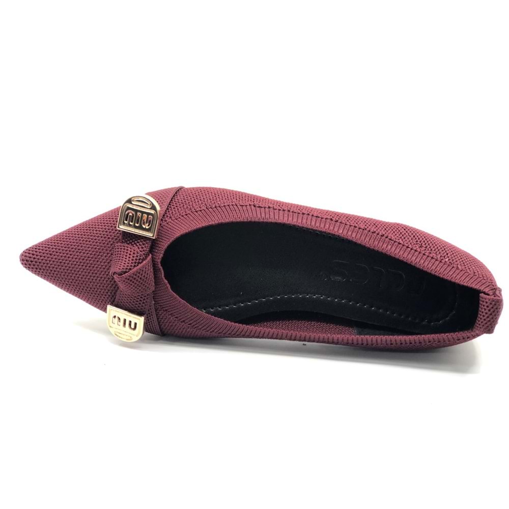 Feles Triko Fiyonk Detaylı Sivri Burun Kadın Babet Ayakkabı