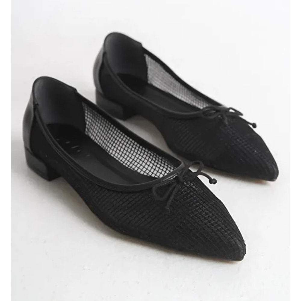 Feles Dantel Fiyonk Detaylı Sivri Burun Kadın Babet Ayakkabı