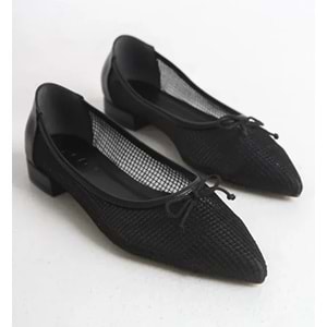 Feles Dantel Fiyonk Detaylı Sivri Burun Kadın Babet Ayakkabı