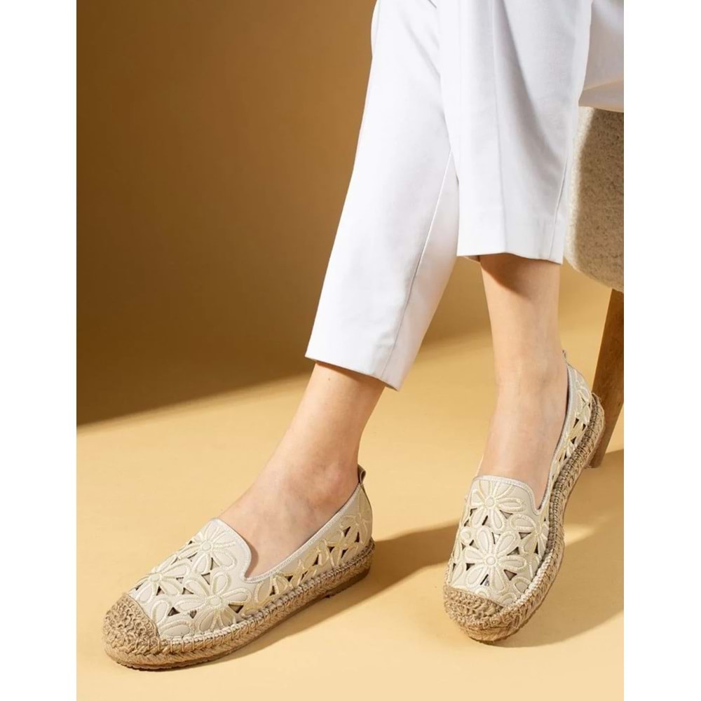 Feles Çiçek Desenli Espadril Kadın Babet Ayakkabı