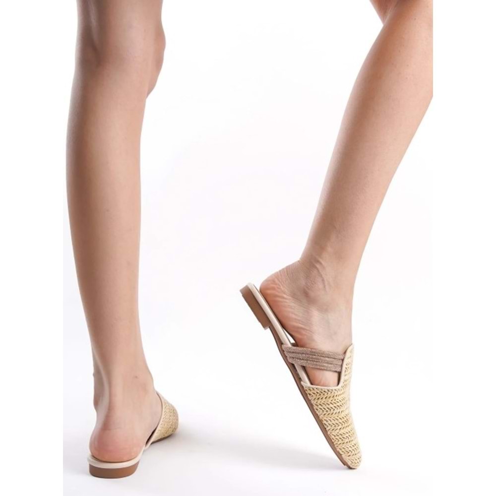 Feles İnce Taban Hasır Detaylı Kadın Terlik