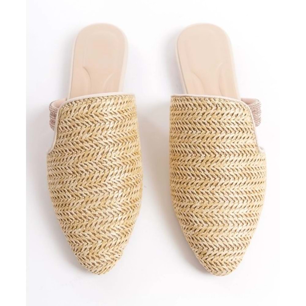 Feles İnce Taban Hasır Detaylı Kadın Terlik