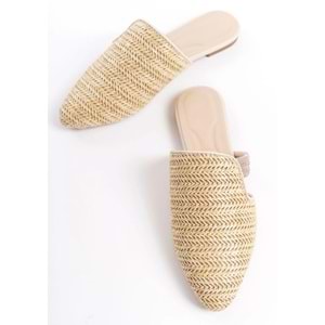 Feles İnce Taban Hasır Detaylı Kadın Terlik