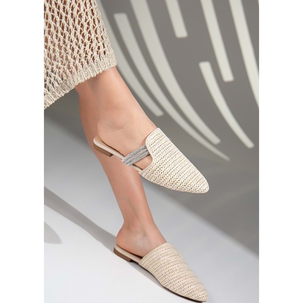 Feles İnce Taban Hasır Detaylı Kadın Terlik