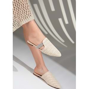 Feles İnce Taban Hasır Detaylı Kadın Terlik