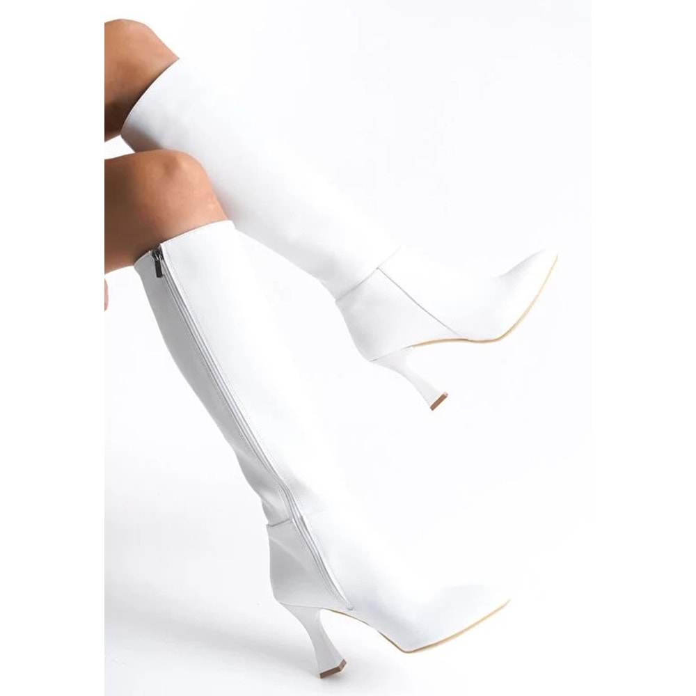 Feles Diz Altı Topuklu Sivri Burun Kadın Çizme