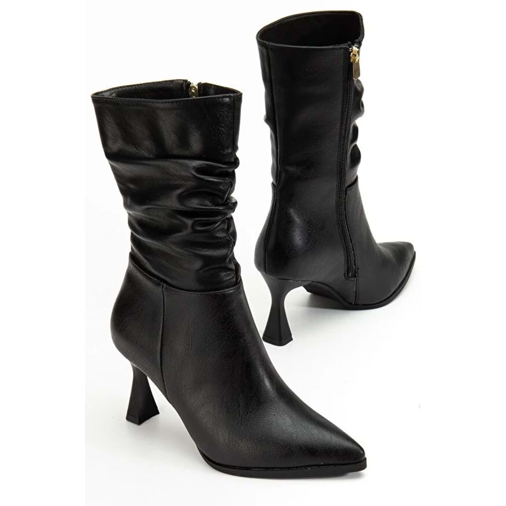 Feles Yandan Fermuarlı Büzgülü Kadın Çizme