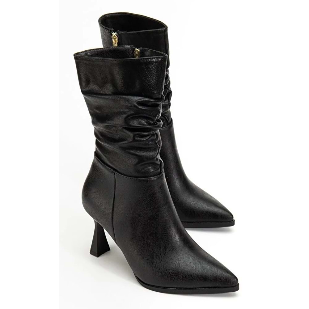 Feles Yandan Fermuarlı Büzgülü Kadın Çizme