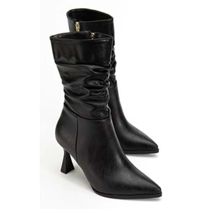 Feles Yandan Fermuarlı Büzgülü Kadın Çizme