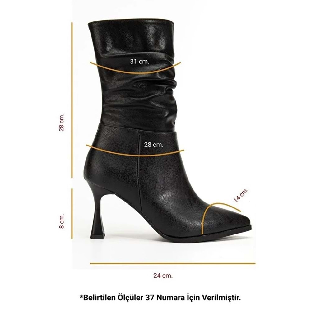 Feles Yandan Fermuarlı Büzgülü Kadın Çizme