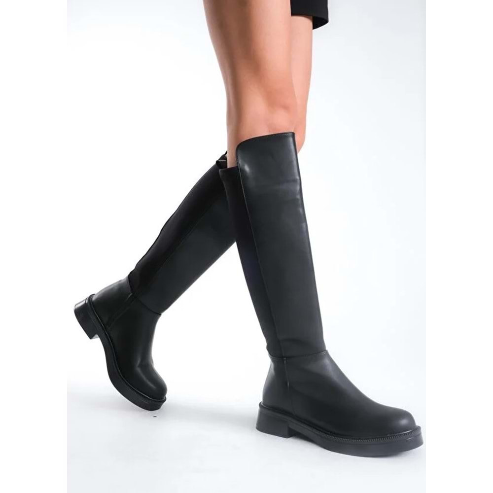 Seribo Binici Düz Taban Arkası Streç Fermuarlı Kadın Çizme