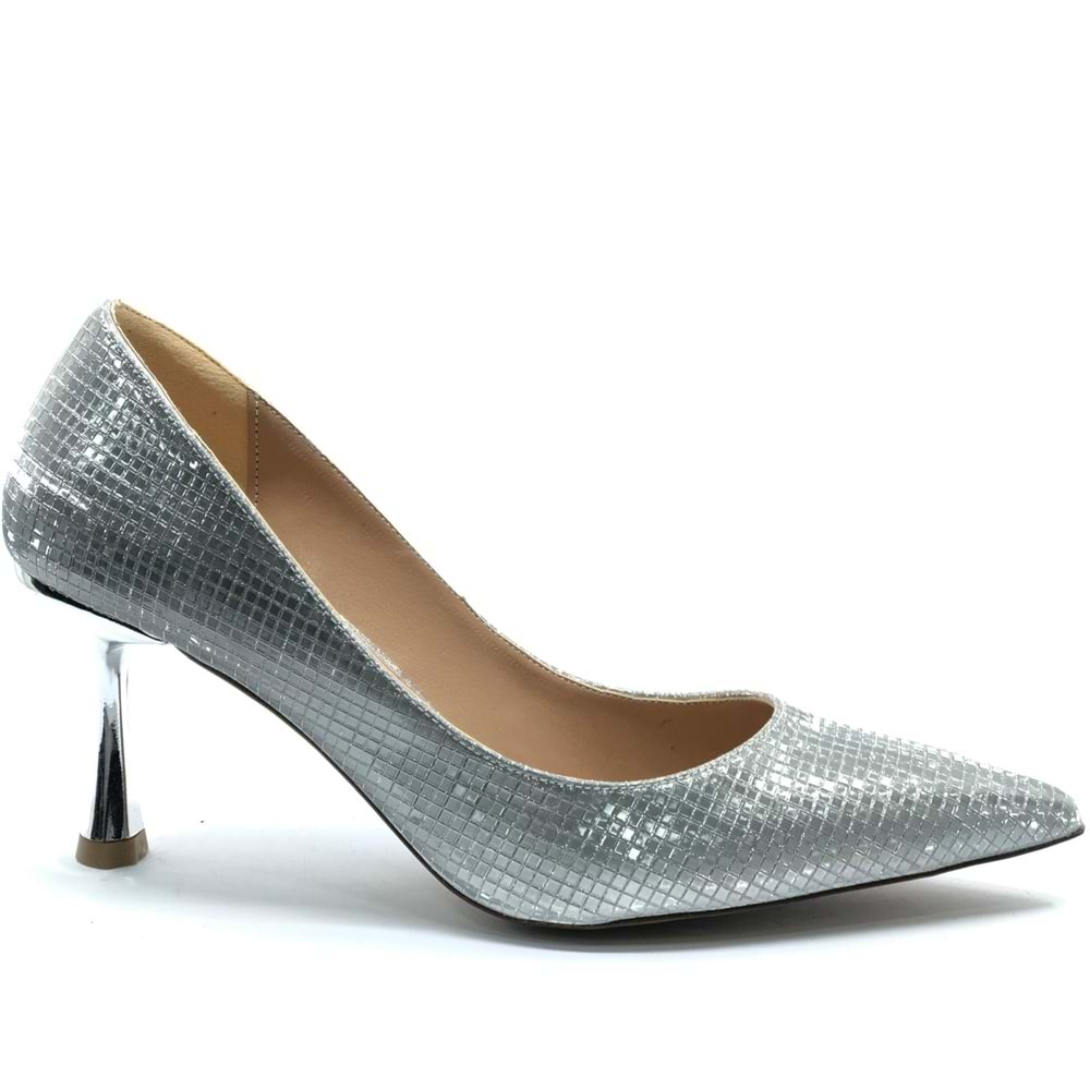 Feles 7 Cm Ayna Topuk Poti Kare Desen Stiletto Kadın Ayakkabı